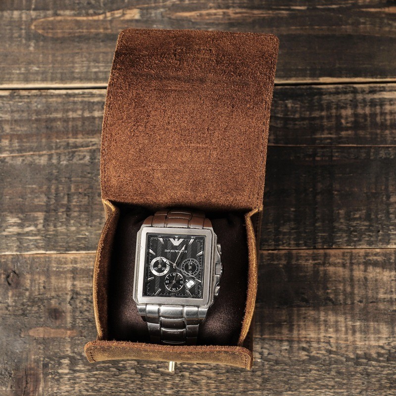 Genuine Leather Single Watch Travel Case Watch Roll Storage Pouch Gift Box Men