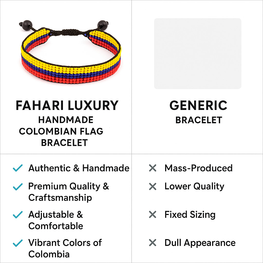 Colombia Flag Bracelet: Handmade Bracelet, Adjustable Beaded String Boho-Style