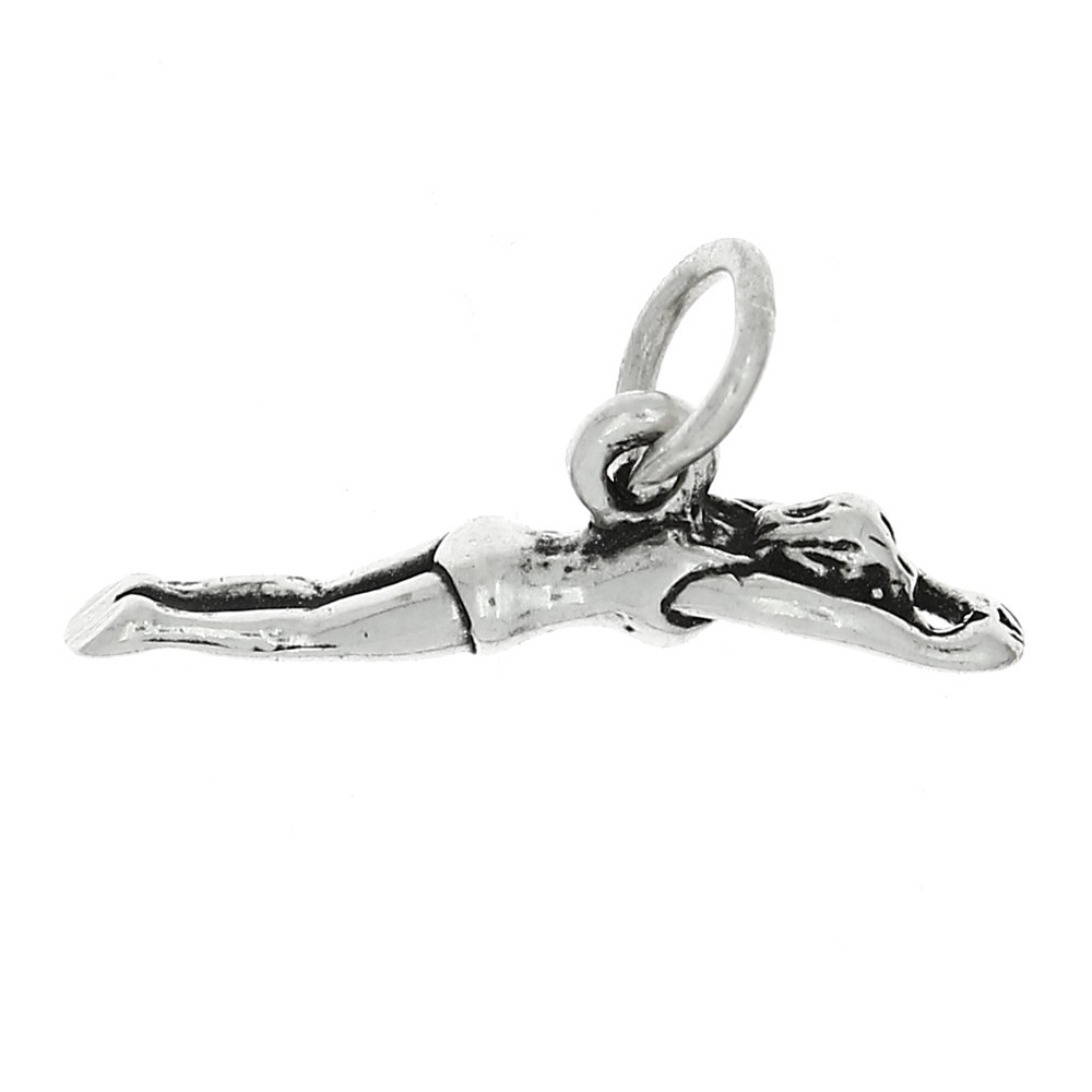 Sterling Silver Tiny 3D Female Swimmer Diver Charm or Pendant