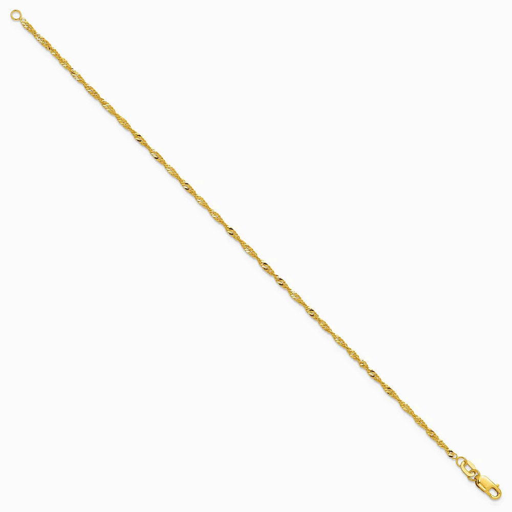 10K Yellow Gold 1.7mm Singapore Chain Bracelet 7″-10″