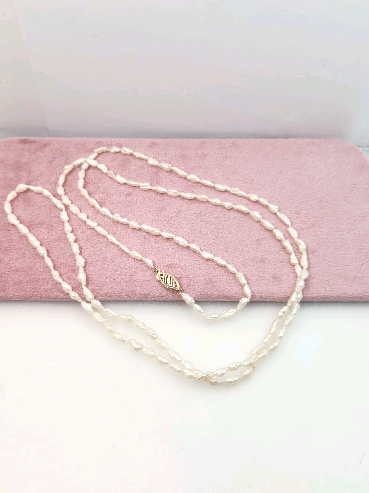 Vintage Rice Pearl 14k Clasp 32″ Necklace Long Layer Or Wrap For Two 16″ Strands