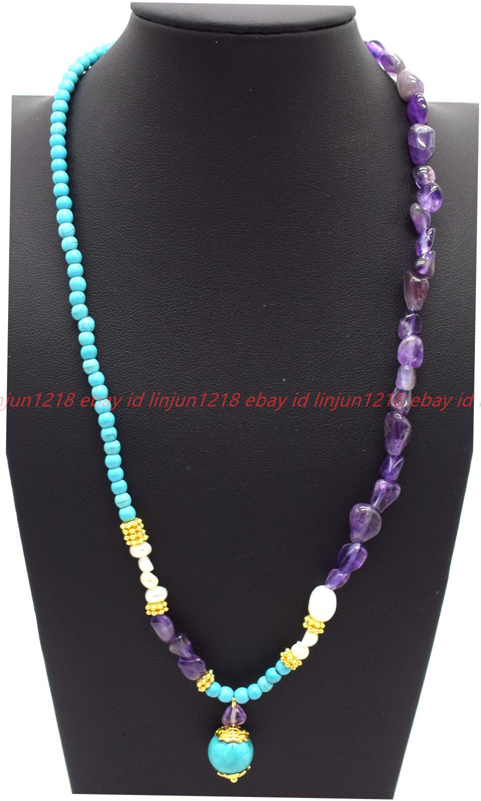 Natural New Handmade 4mm Turquoise Amethyst Gemstone Pendant Necklace 16-28in