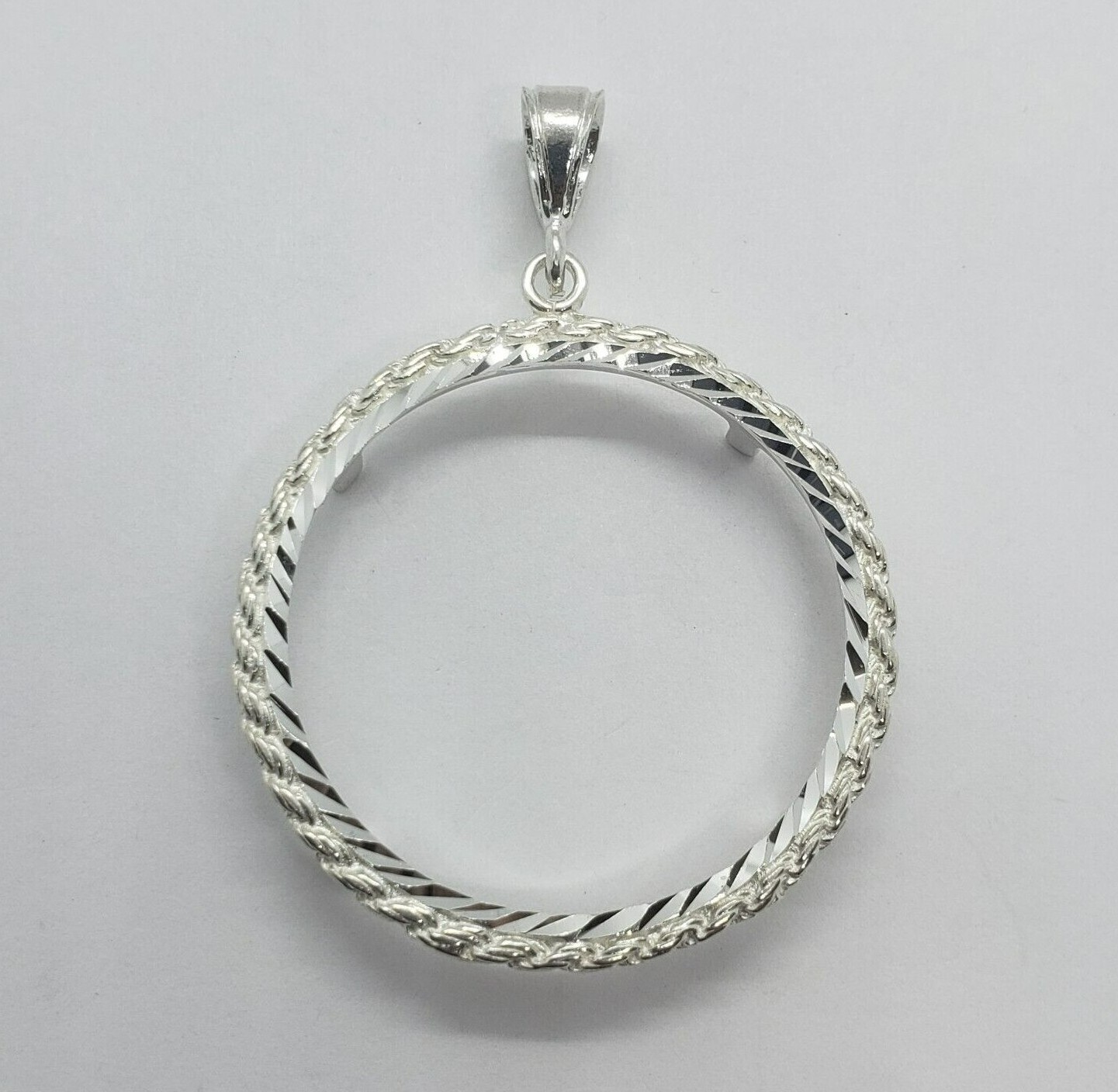 Sterling Silver Silver Eagle Rope Bezel 41 mm Coins 1 oz Dollar Coin NOT Include