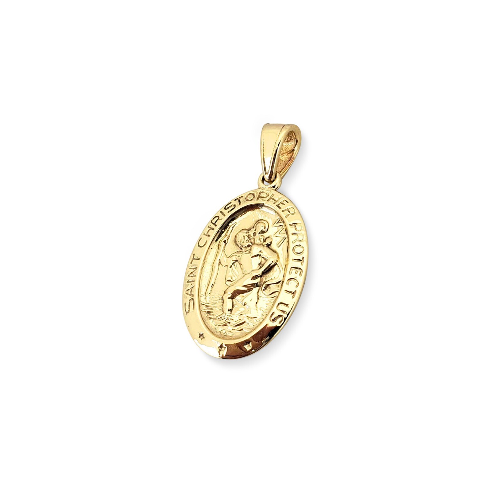 Solid 18K Yellow Gold St. Christopher Medal Pendant, 3/4″, Catholic Saint