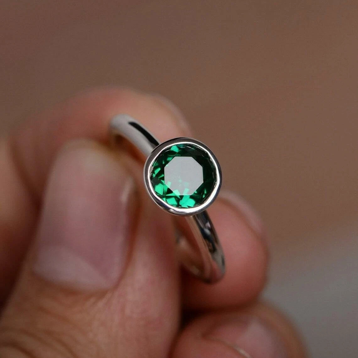 2Ct Round Lab Created Emerald Women’s Engagement Ring 14K White Gold Plated