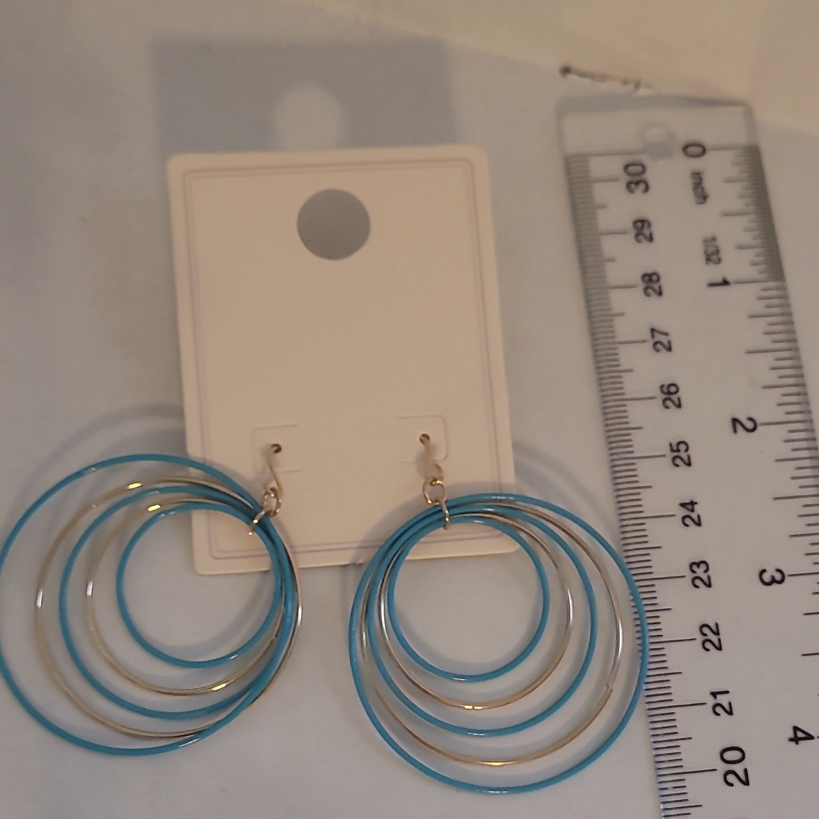 RAND Blue & Gold Tone Multi Hoop Dangle/Drop Hook Earrings- Never Worn