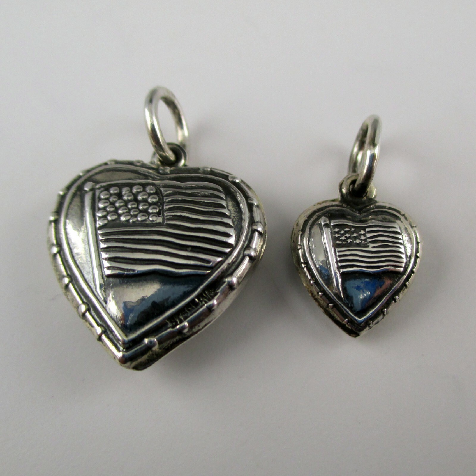 Sterling Silver AMERICAN FLAG Charm for Bracelet PUFFY HEART Medium SMALL Cute!