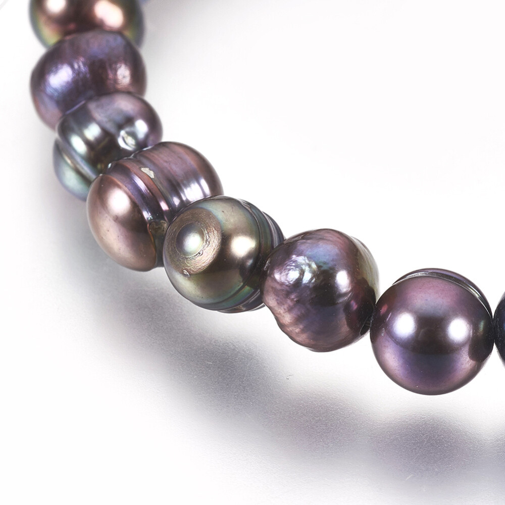 Natural Pearl Stretch Bracelets Potato PrussianBlue 2″(5cm)  P506