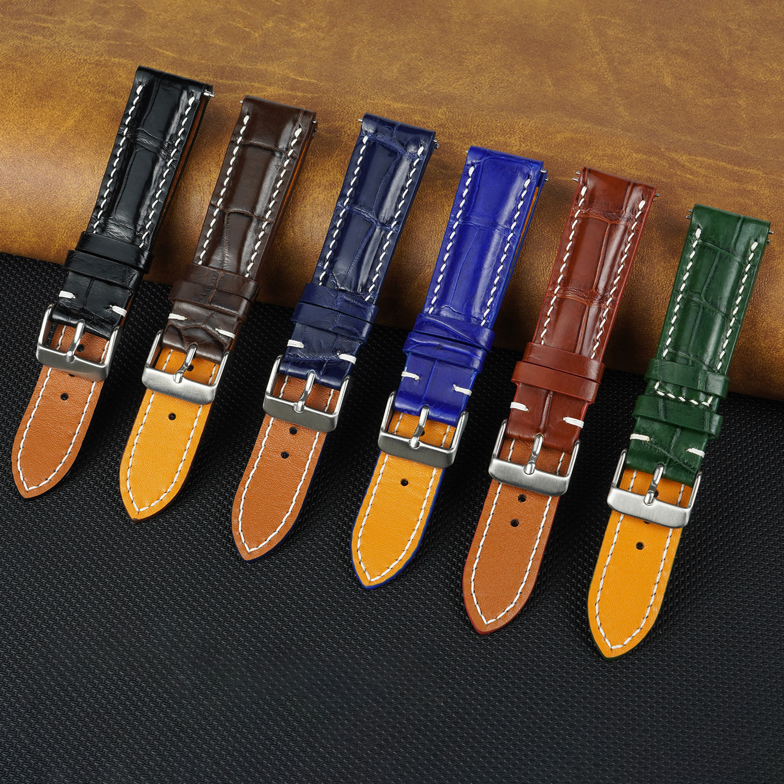 Flat Crocodile Leather Watch Band Men Real Crocodile Watch Strap Quick Release