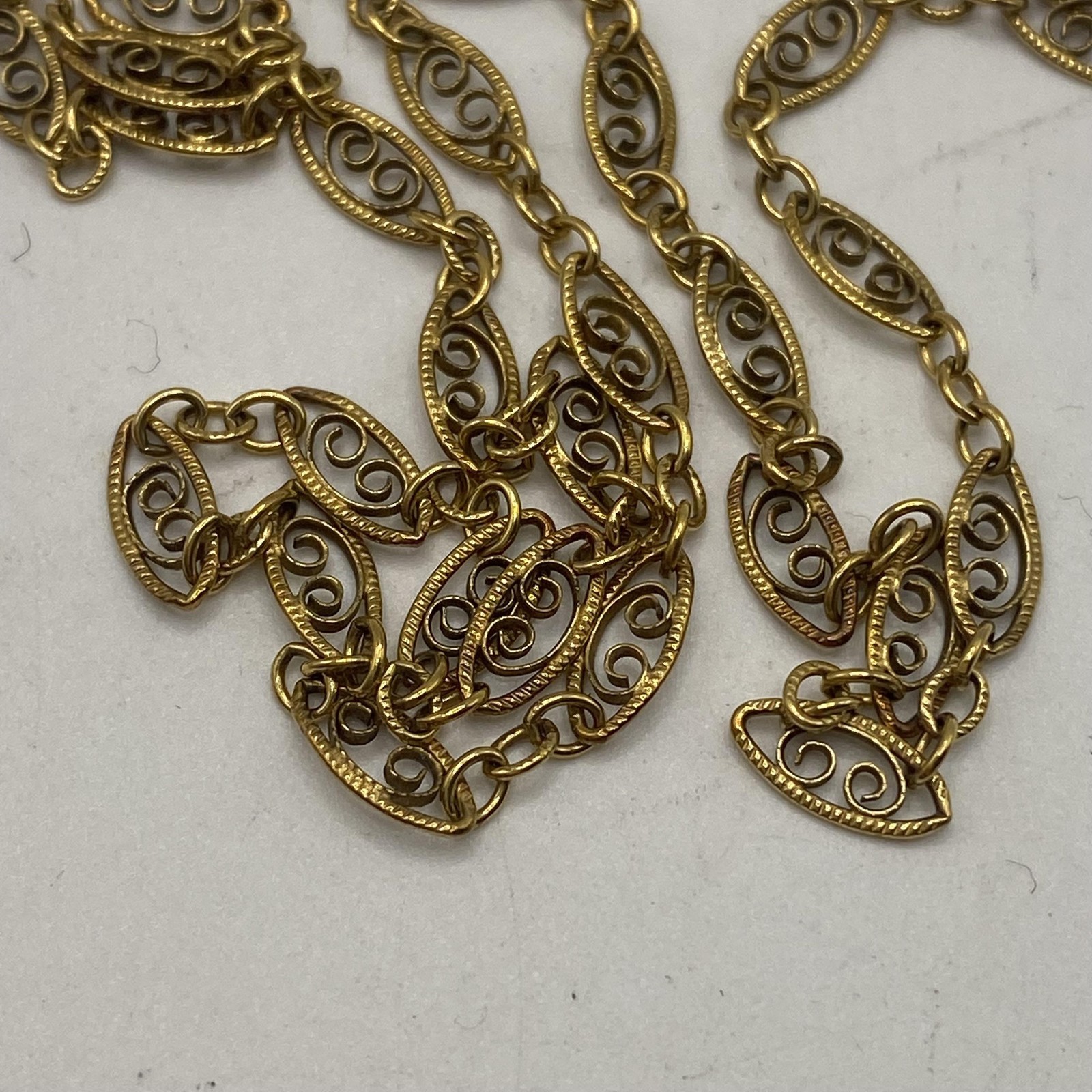 12K Gold Filled Filigree Link Chain Necklace 16 In Spring Ring Clasp Jewelry