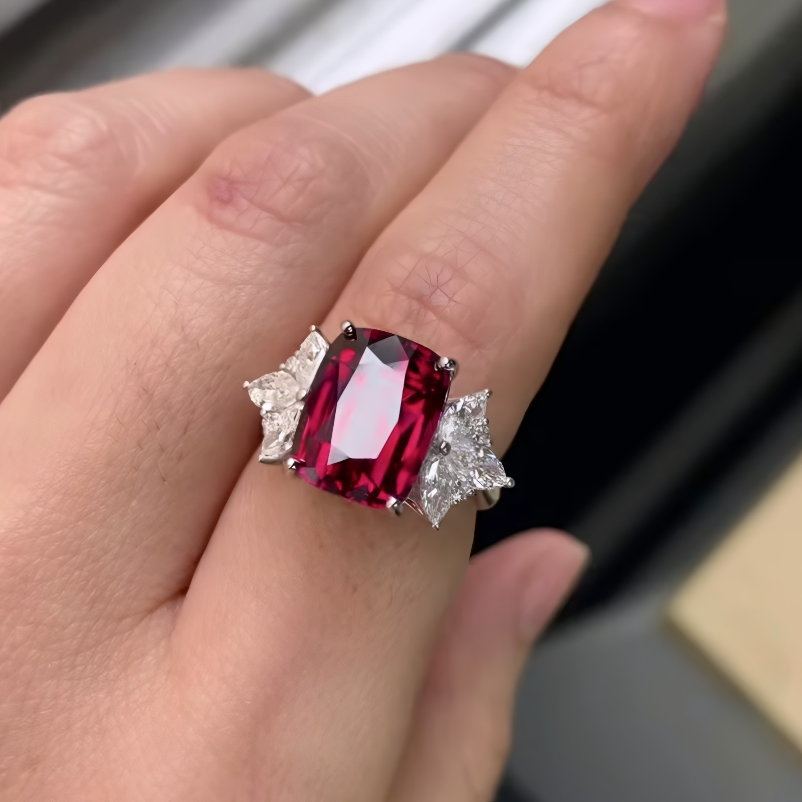 Luxury Natural Red Garnet Cushion Ring Solid 925 Sterling Silver Women Ring