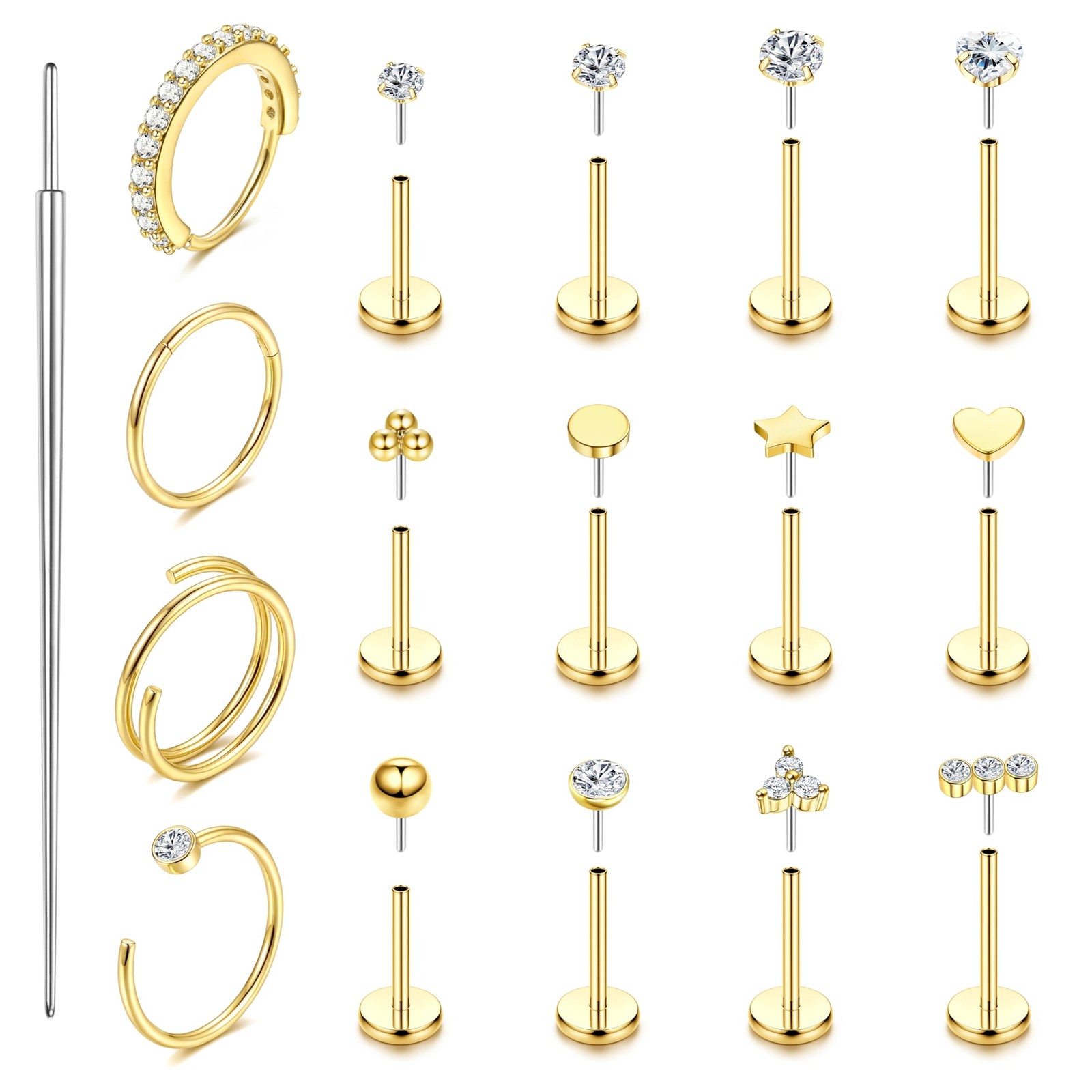 14K Gold Filled Nose Rings Studs Hoops for Women 20G=0.8mm, Tone