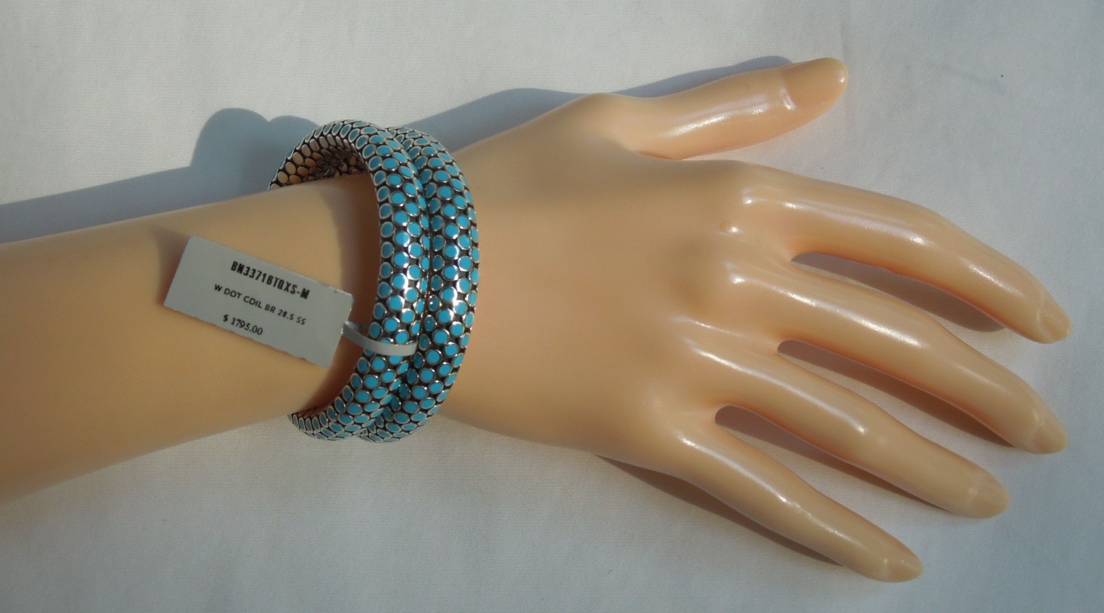 John Hardy Dot Turquoise Enamel Silver 28.5mm Coil Bracelet 99 grams $1,795 NWT