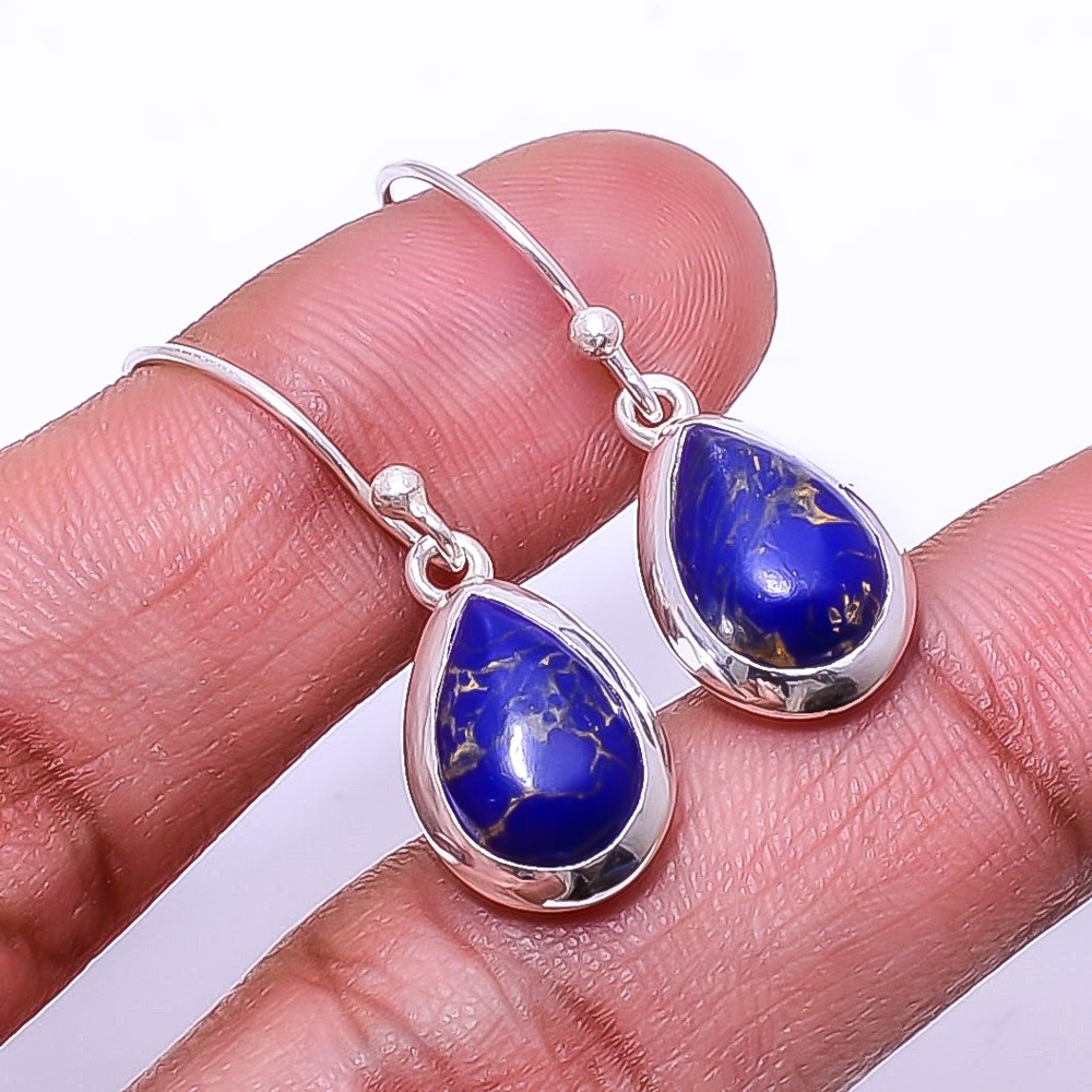 Copper Lapis Lazuli Gemstone 925 Sterling Silver Handmade Earring 1.17″ E9508792