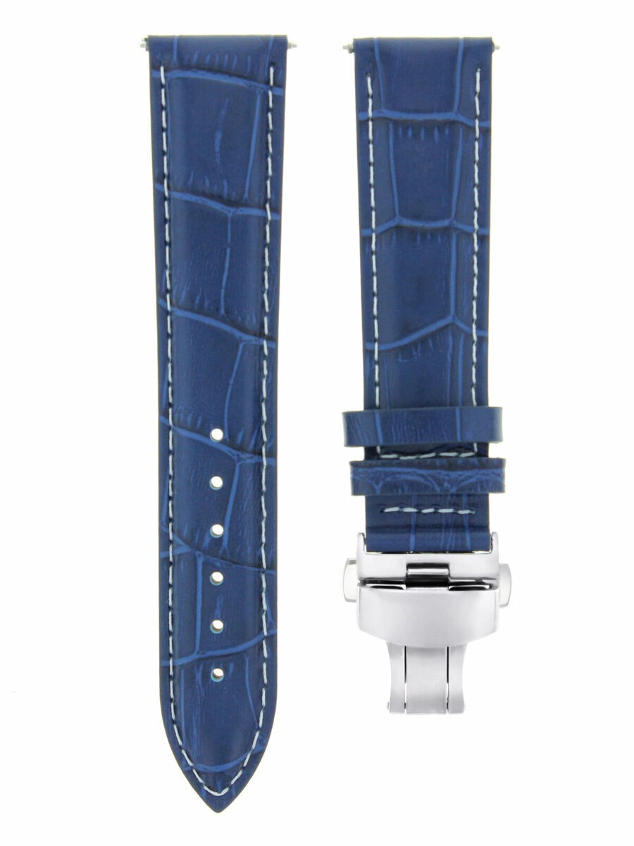 22MM LEATHER WATCH STRAP BAND DEPLOYMET BUCKLE CLASP FOR LONGINES WATCH BLUE WS