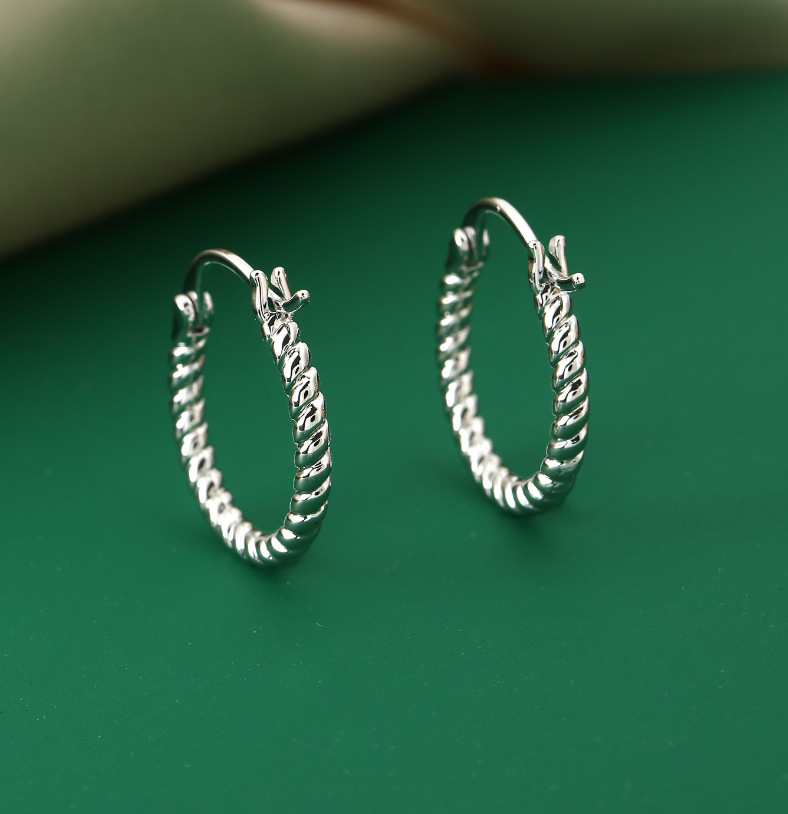 20mm White Gold Filled Twisted Wave Wire Small Hoop Huggie Cuff Earrings PE28