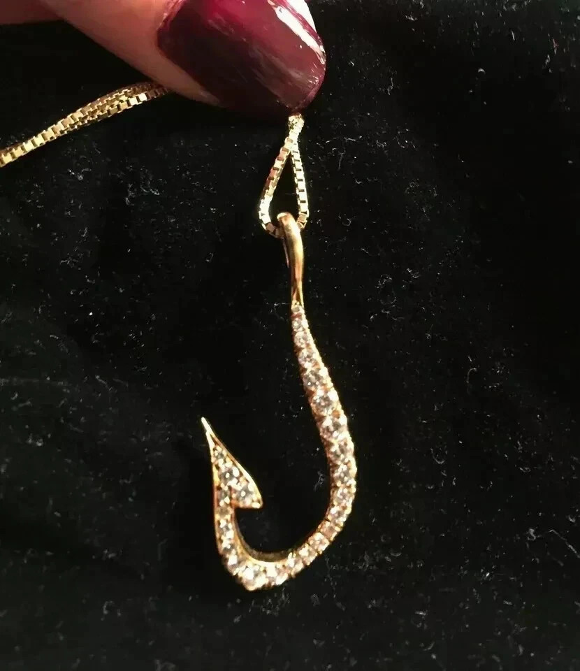 1.20 Ct Round Real Moissanite Fish Hook Shape Pendant 14k Yellow Gold Plated