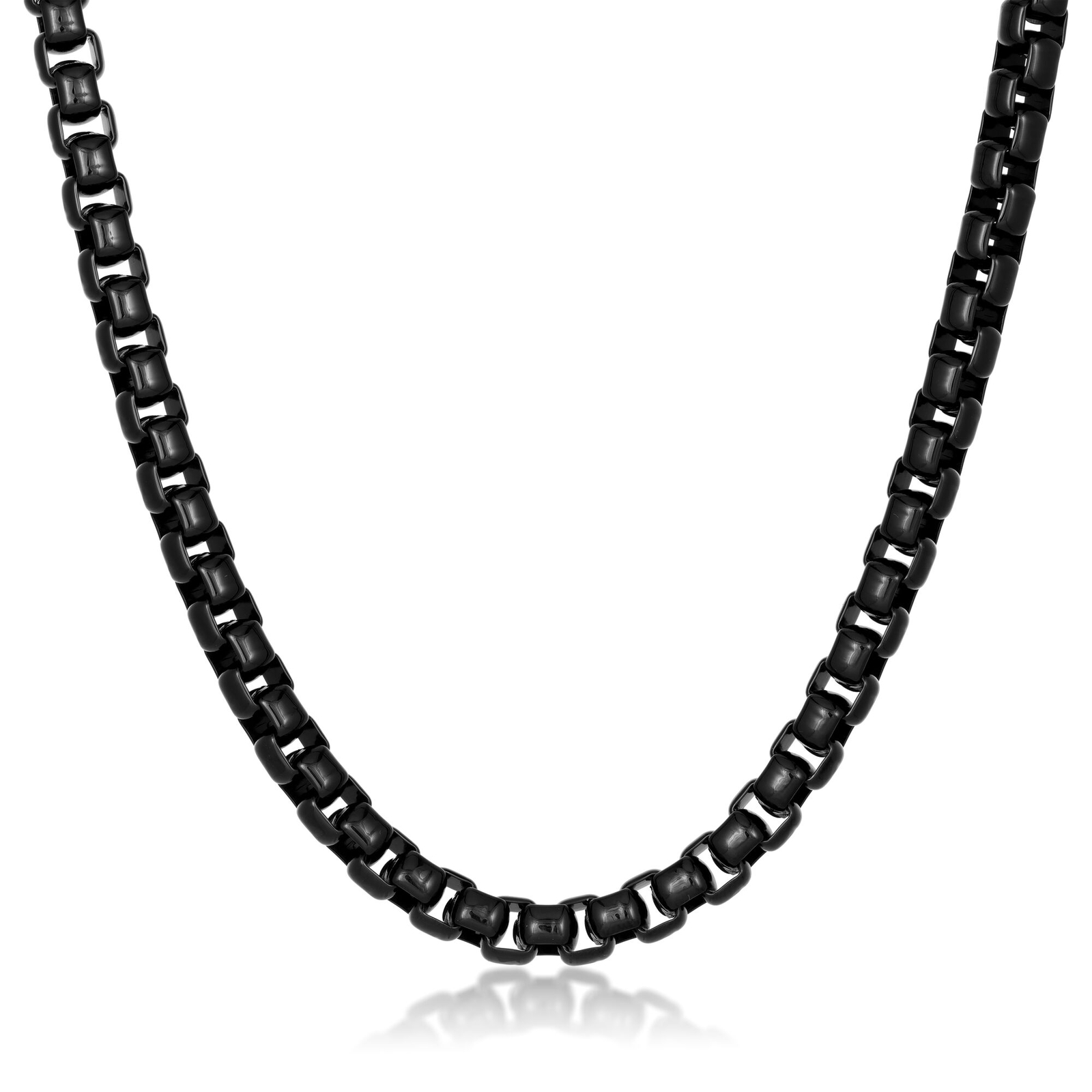 Stainless Steel Black Ion Plated Thick Round Box Chain Necklace – 7 MM Wide, 22