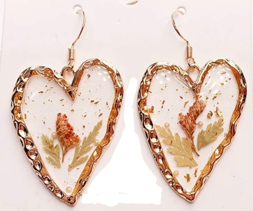 REAL Flower Earrings Dried Pressed resin glossy rose daisy gold Cottagecore cute