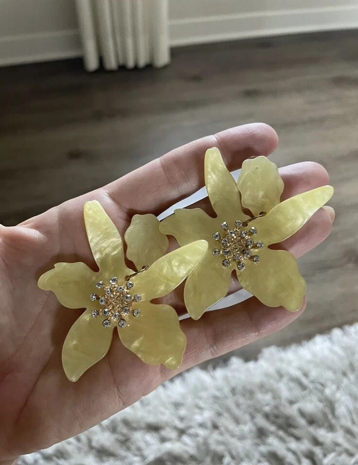 Yellow Flower Earrings Oversized Acrylic Resin Dangle Drop Summer Boho Statemen