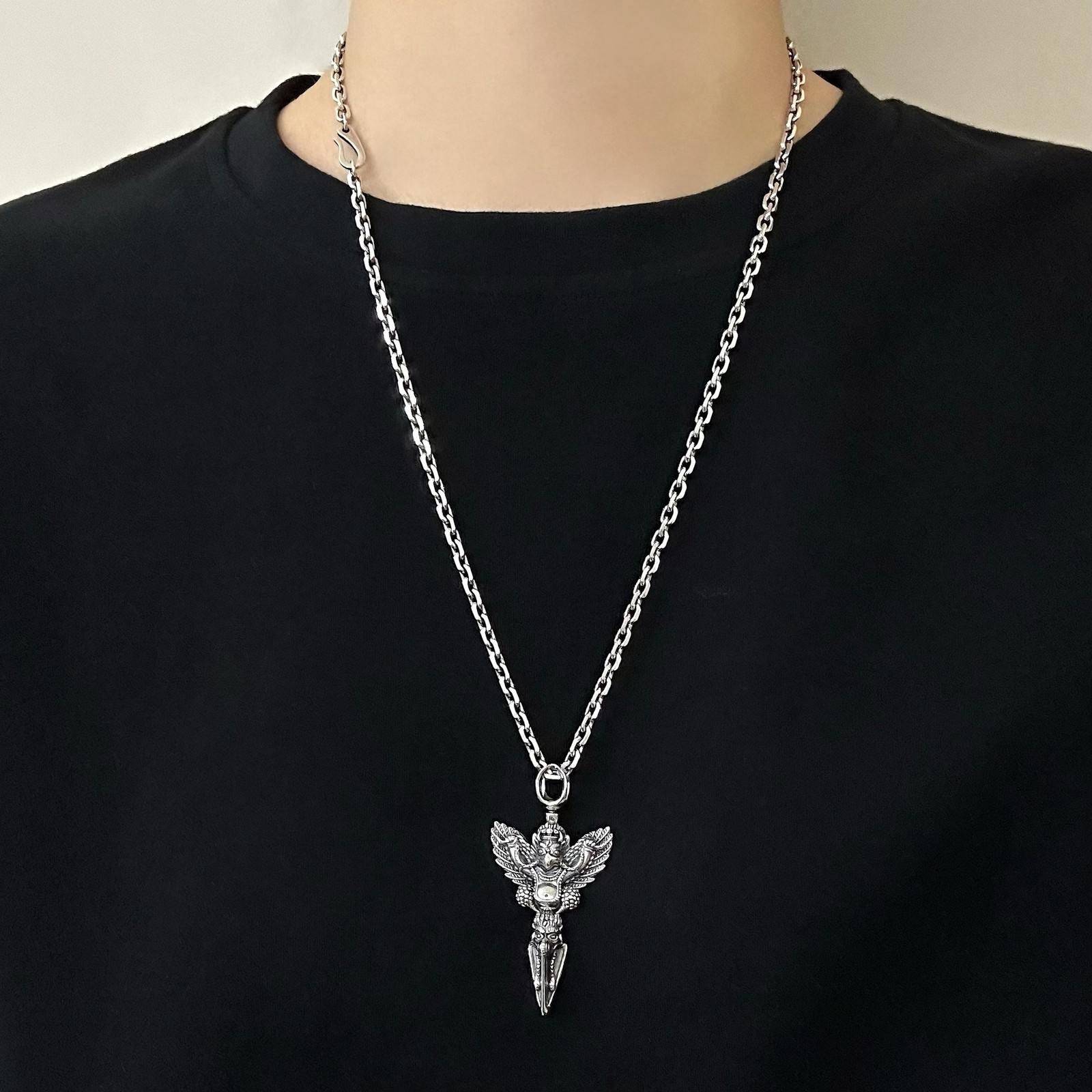 Solid 925 Silver Tibetan Garuda Phurba Dagger Pendant Mens Buddhist Amulet