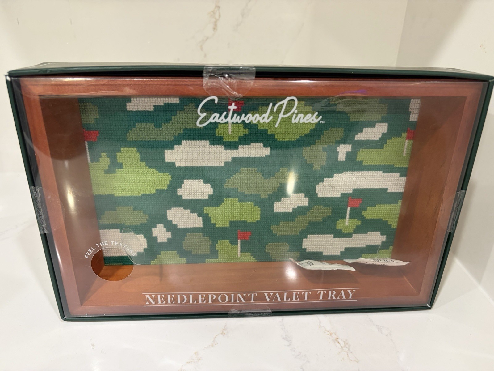 Eastwood Pines Golf Needlepoint Lined Wood Valet Tray/Station Rectangle NIB