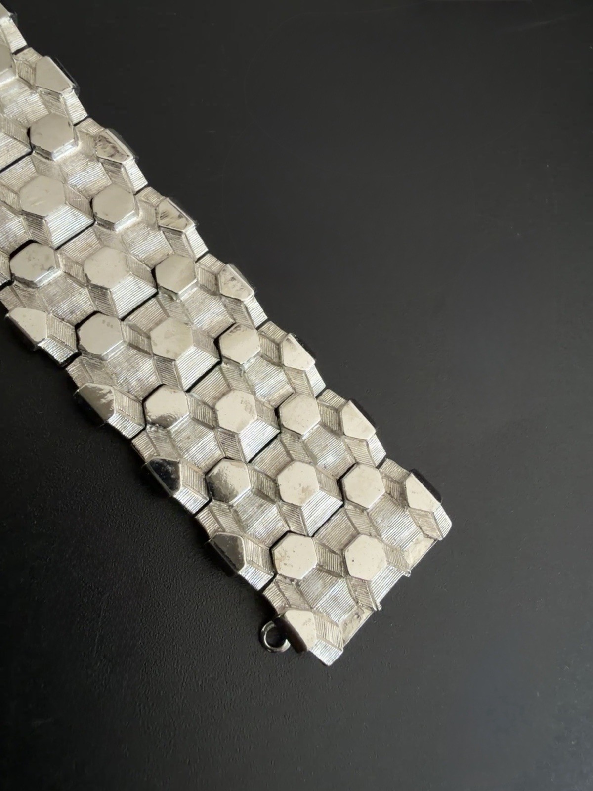 BOUCHER Signed 7804B Silver Hexagon Link Wide Gate Panel Bracelet Safety Chain 7