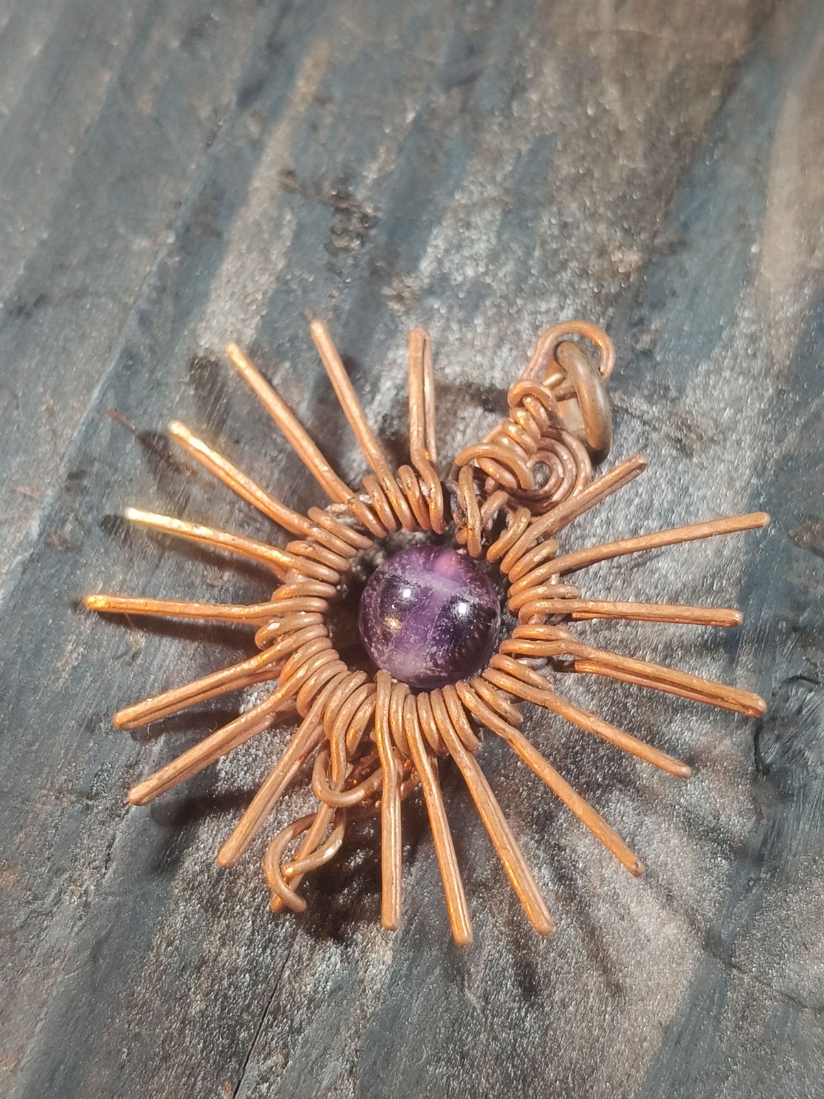Sun Pendant Copper Amethyst Wire Wrapped Jewelry Energy Health Lucky #PS0008