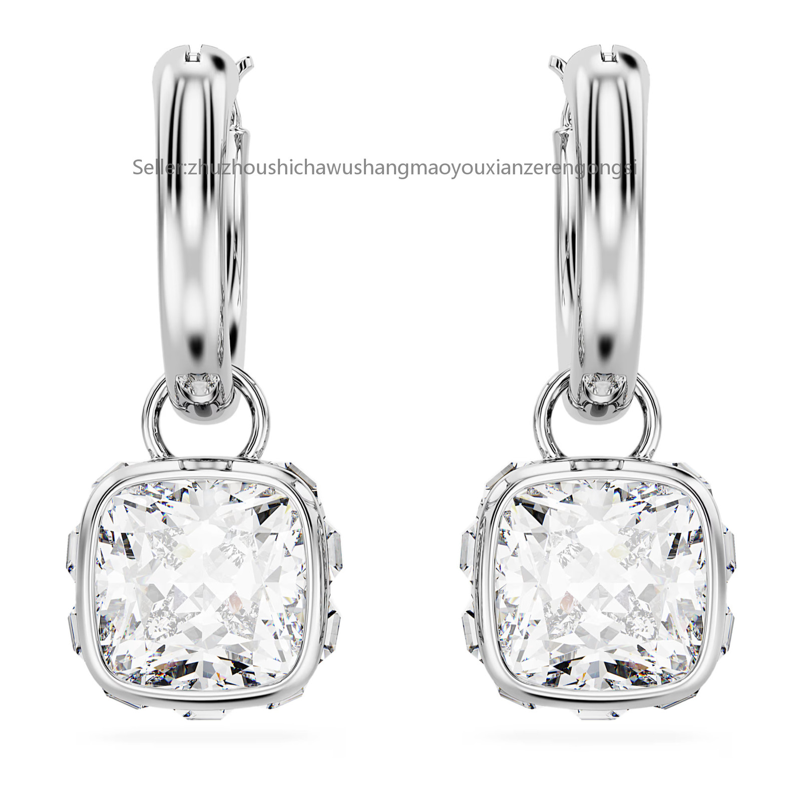 Chroma White Rhodium Plated Drop Earrings Square Cut New