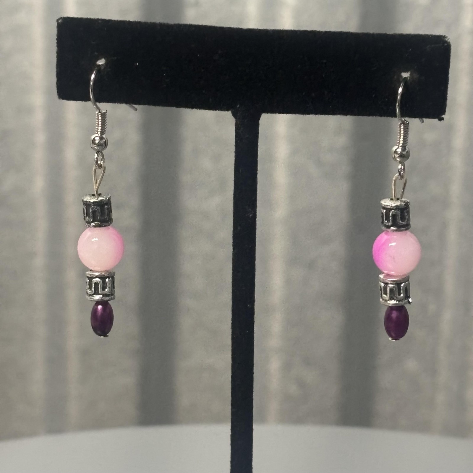 Beaded Dangle Drop Earrings Women Pink Purple Silver Tone Boho Fishhook Pierced
