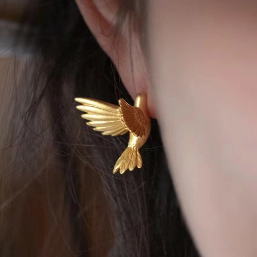 Elegant 14K Gold Plated Hummingbird Bird Stud Earrings Gift