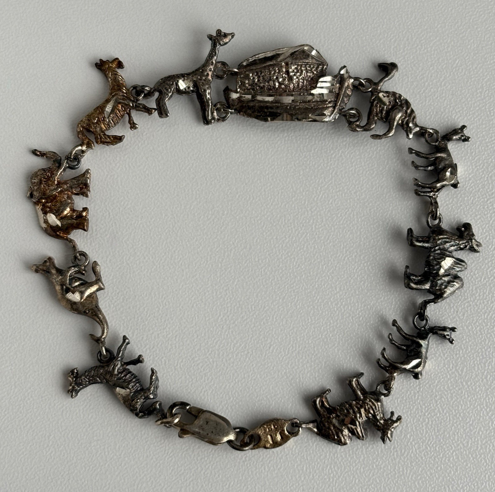 VTG Sterling Silver Noah’s Ark Bracelet 7.5in Diamond Cut LOVELY Ladies 925 JT