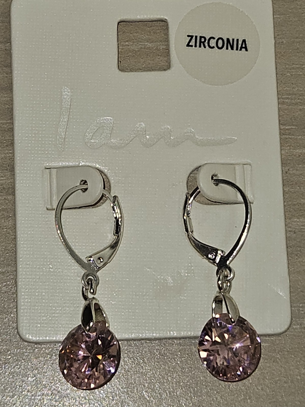 I AM PINK CUBIC ZIRCONIA SILVER TONE CRYSTAL DANGLE EARRINGS LEVERBACK