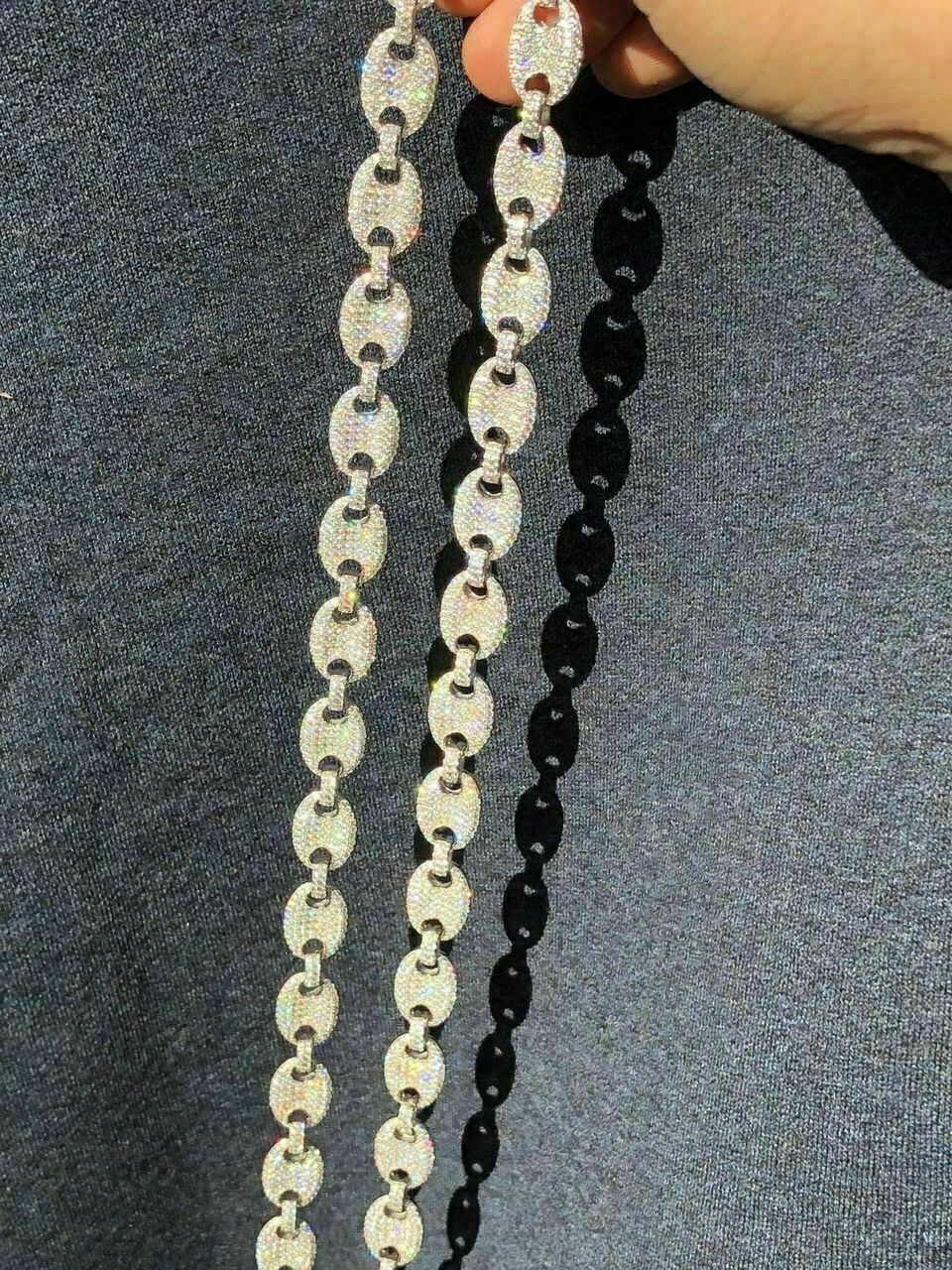 Solid 925 Silver Mens Puffed Mariner Link Chain CZ Hip Hop Iced