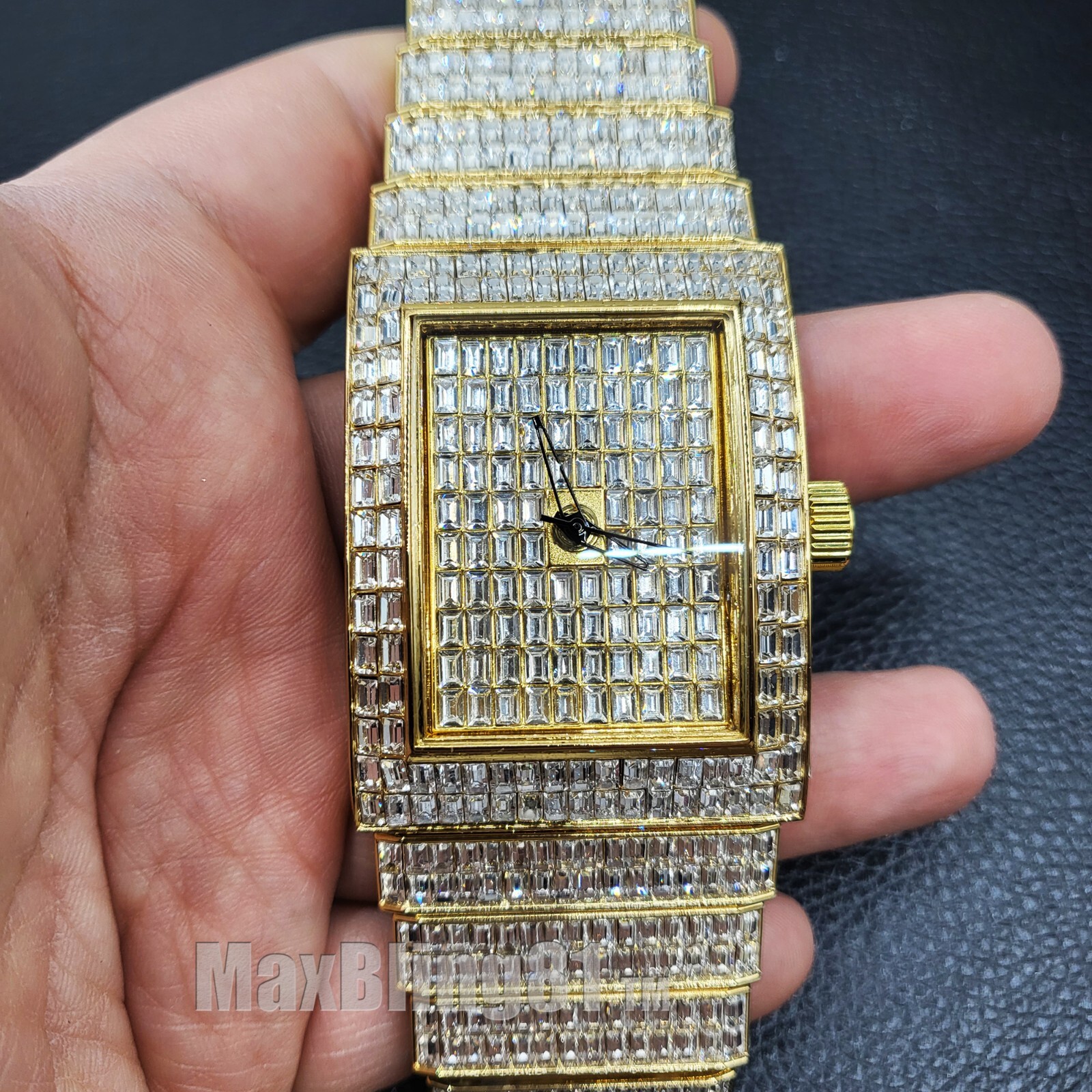Men Watch Full Iced Baguette Simulated Diamond Luxury Hip Hop Metal Analog