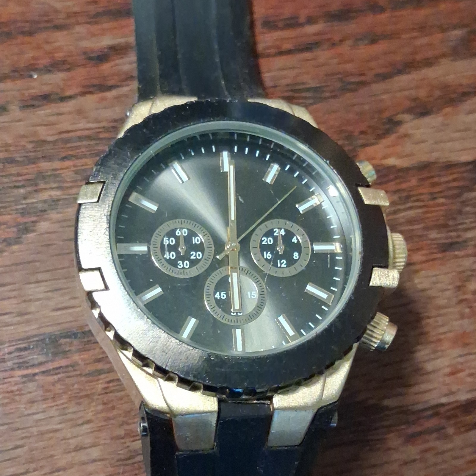 FMD CTM041 Black Dial Quartz Analog 12/24-Hour Gold Case Rubber Strap