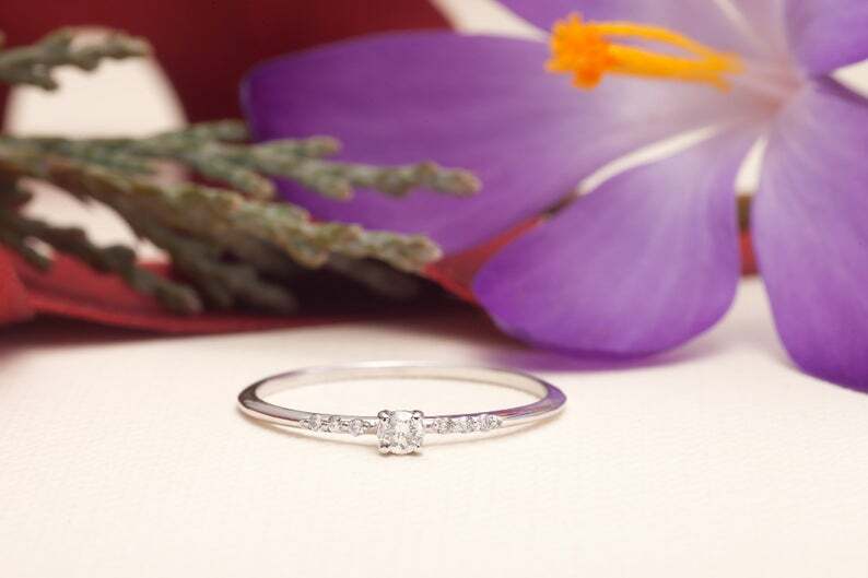 Petite Solitaire with Accents Ring 1ct Lab-Created Diamond Yellow Gold Plated