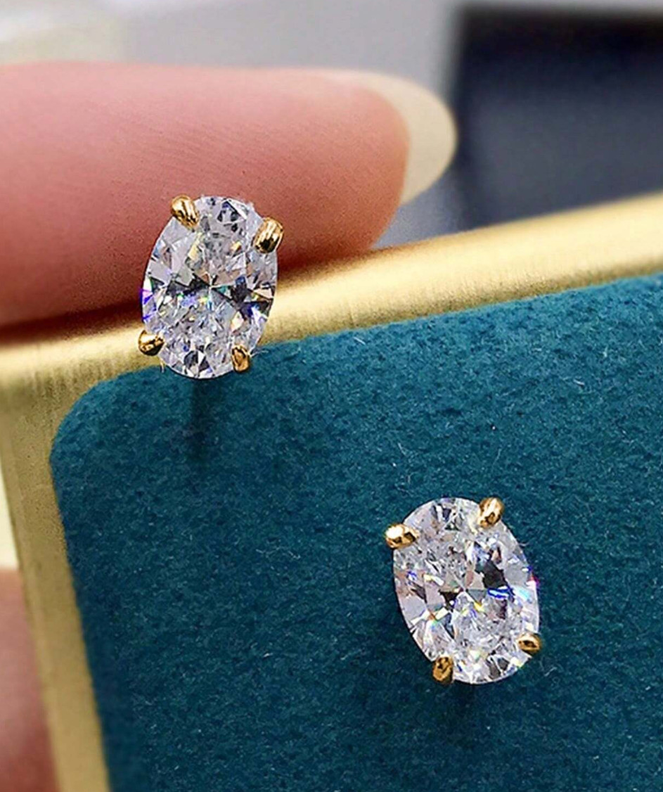 2Ct Lab Created Diamond Solitaire Earrings 18K Gold Plated