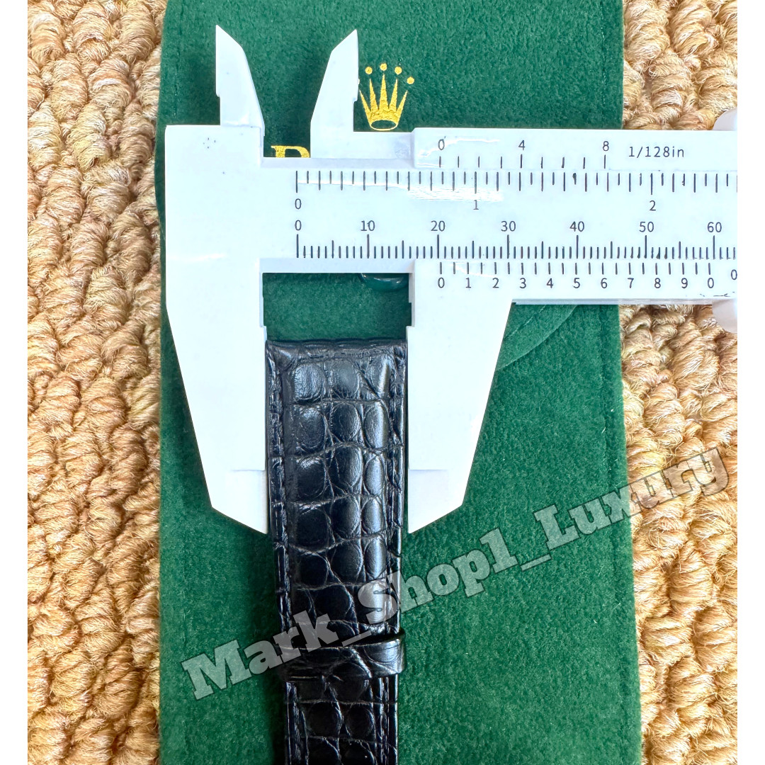 ROLEX Black Crocodile Leather Watch Strap Band 20-16mm Gold Buckle NOS Vintage