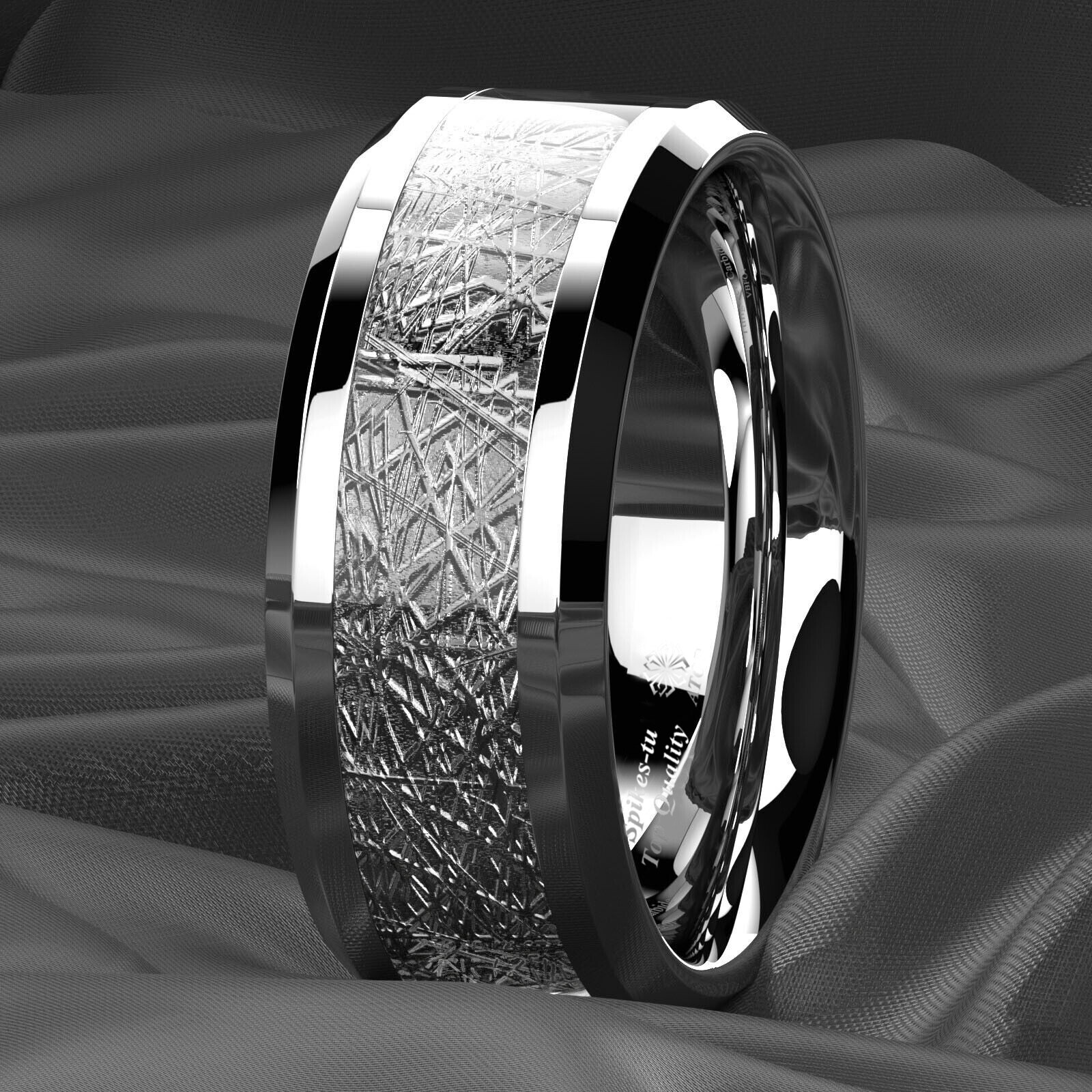 8mm Silver Tungsten Carbide Ring Sterling Silver Inlay Wedding Band ATOP jewelry