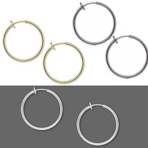 Pair of 1 inch Clip on Hoop Earrings With Spring Closure for a Pierced Look