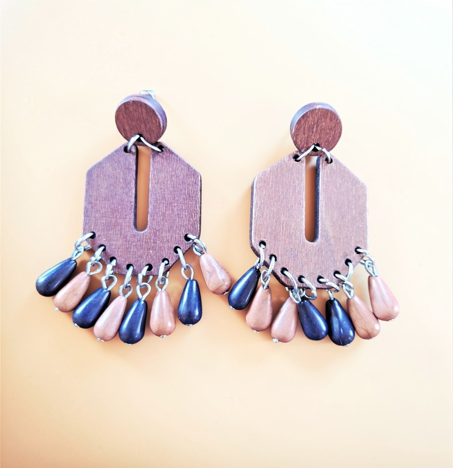 Jamaica Coconut Wood Teardrop Dangle Earrings Natural