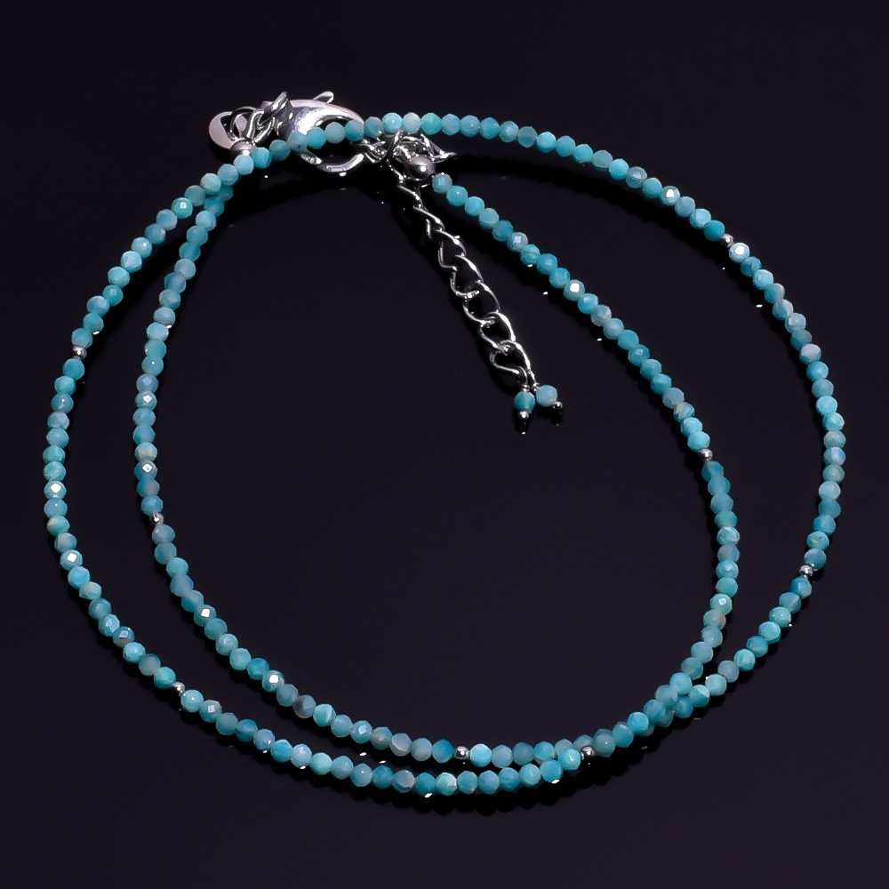 Natural Amazonite Rondelle Gemstone Faceted Beads Aqua Necklace 16-18″ AAA+ P-30