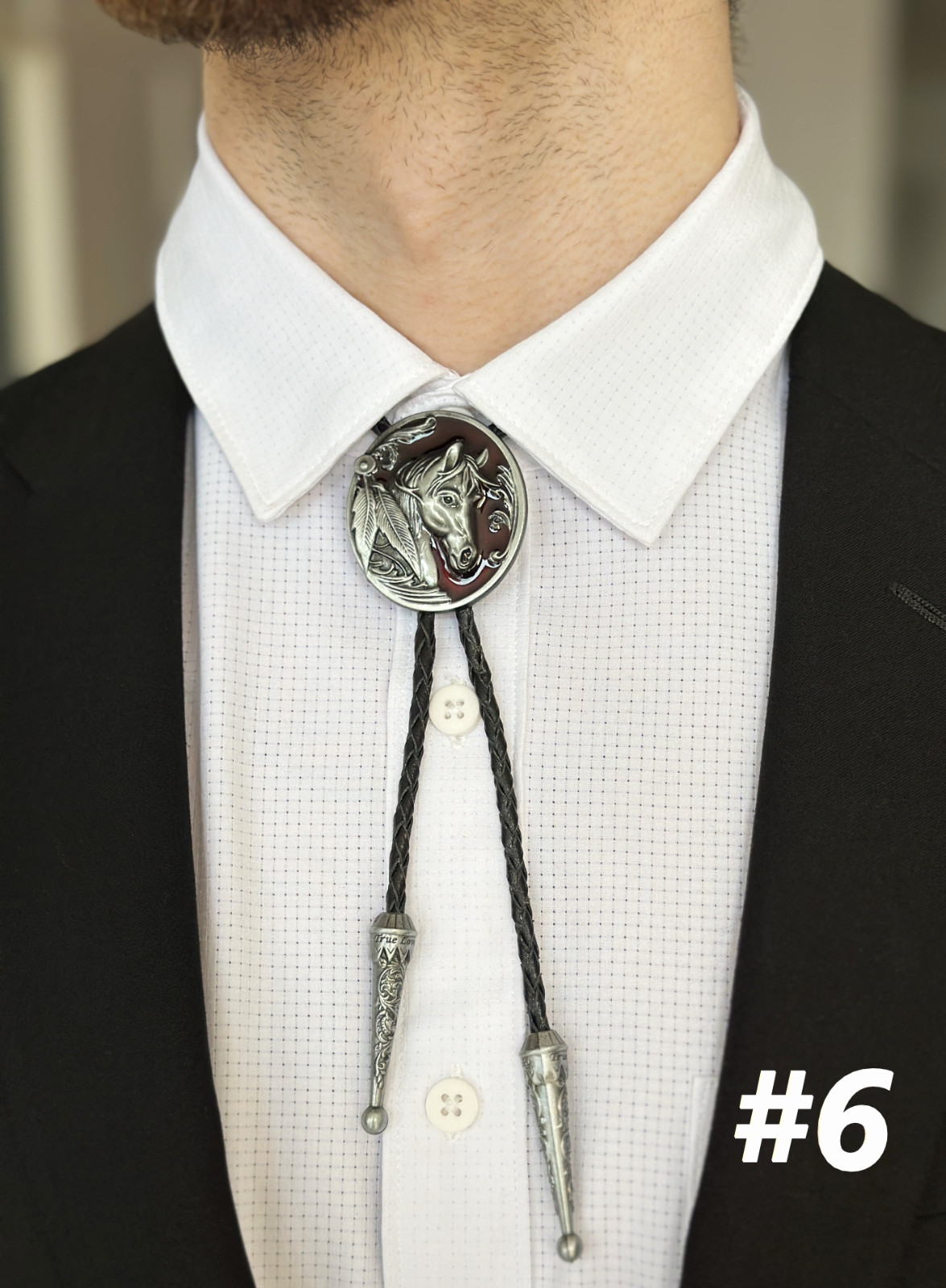 Bolo Tie Mens Wedding Necklace 38″ Leather Rope Western Cowboy Style