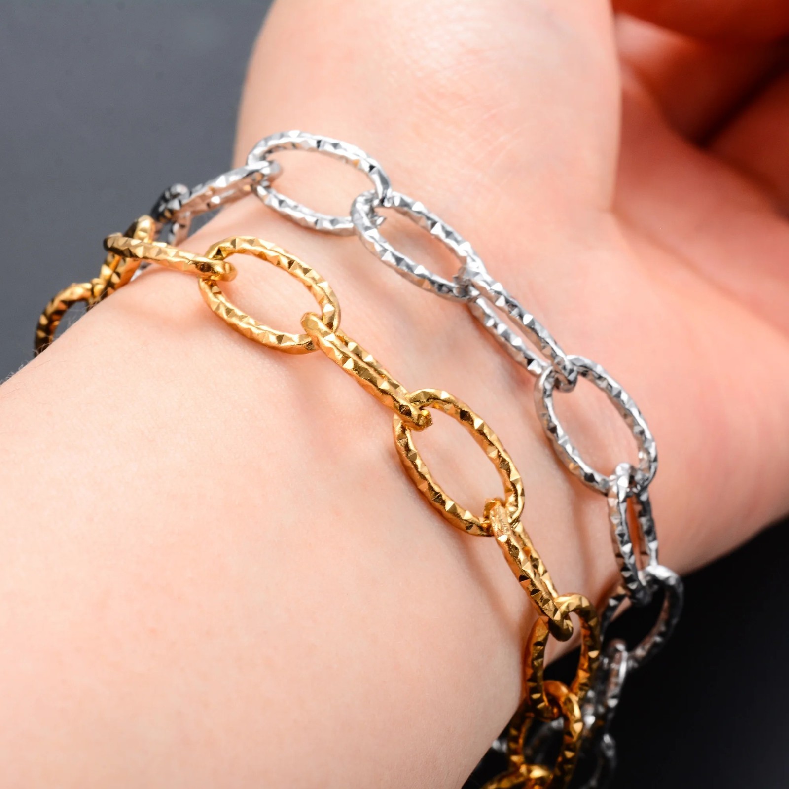 Dainty Glitter Oval Link Chain Bracelet Anklet Stainless Steel Jewelry