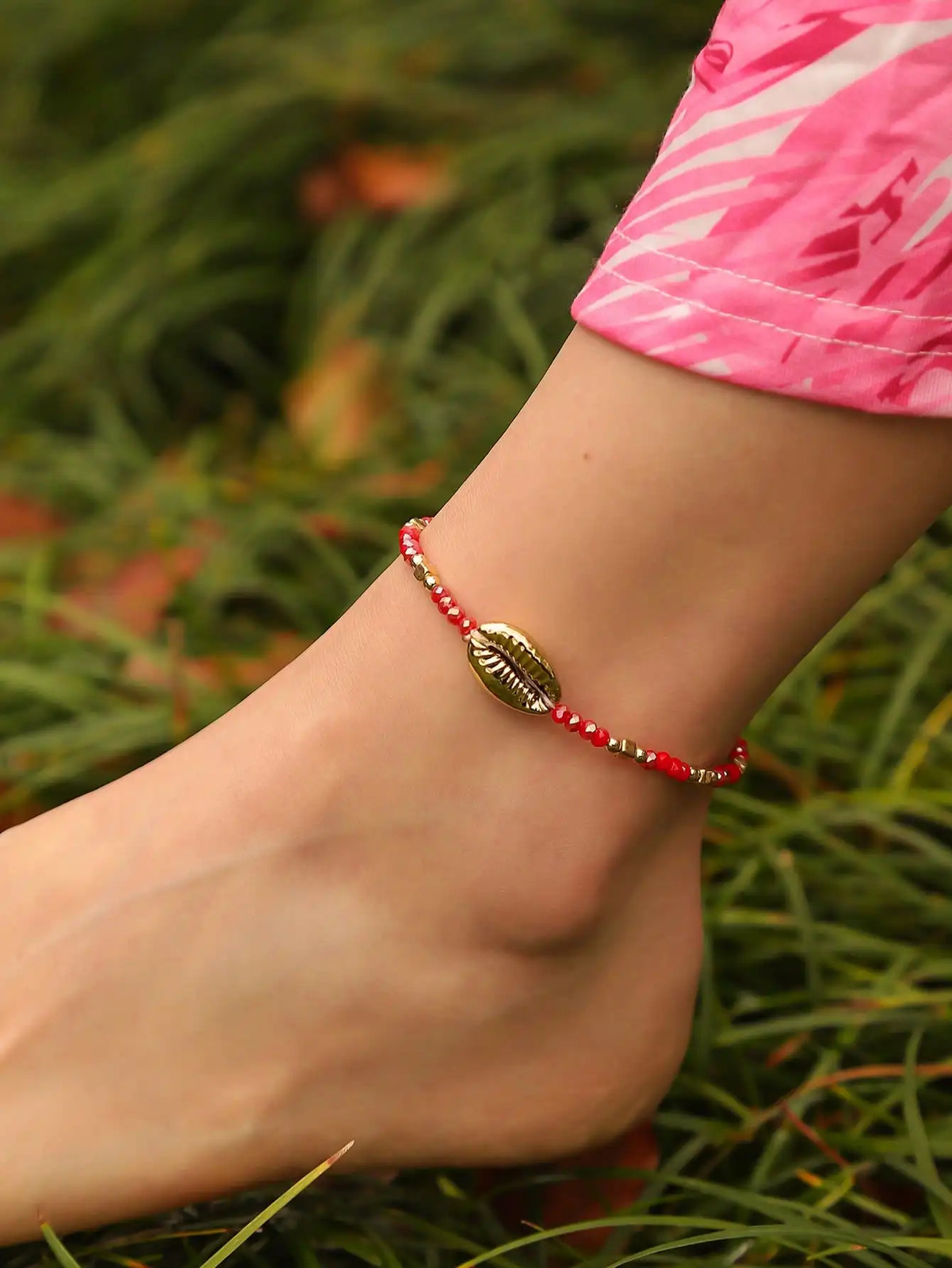 1 Seaside Beach Style String Color Bead Crystal Shell Ankle Ankle Anklet Women’s