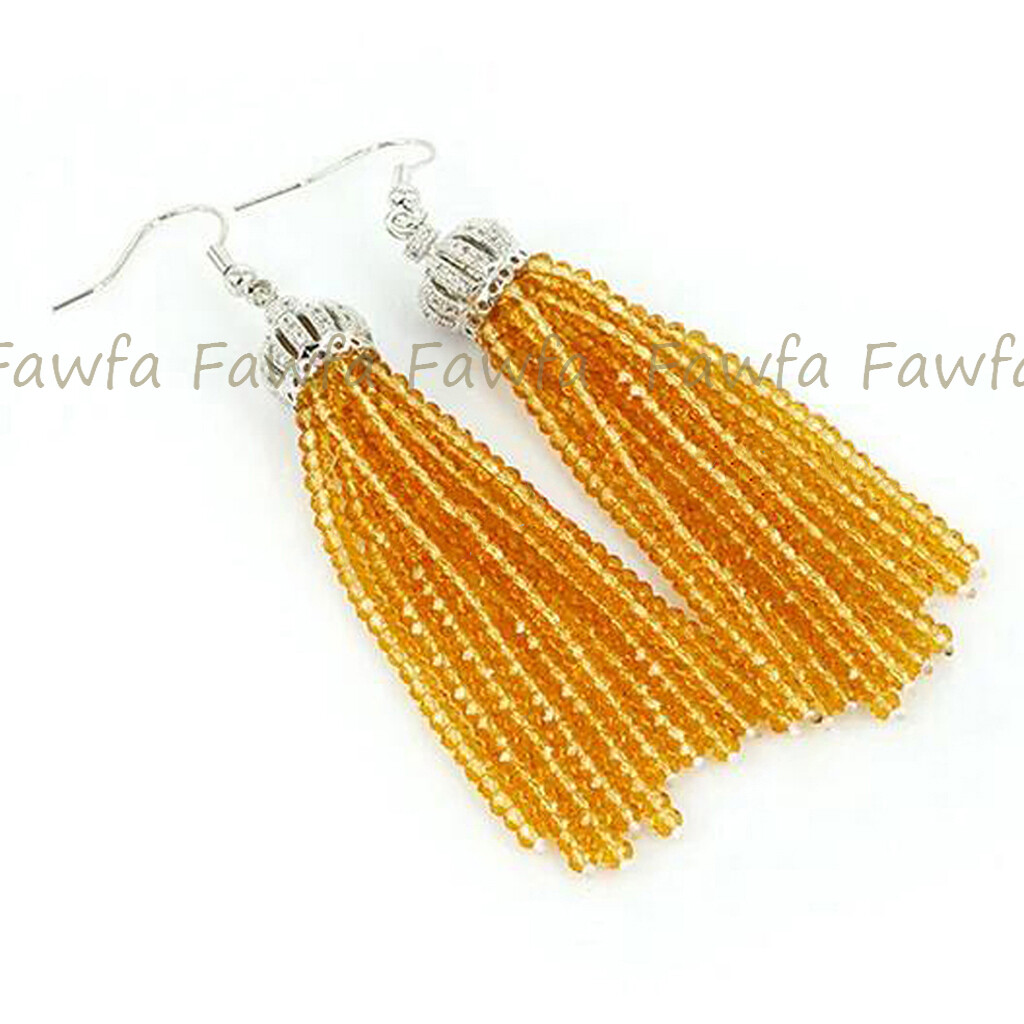 Faceted 3x4mm Multicolor Crystal Beaded Tassel Crown Dangle Silver Hook Earrings