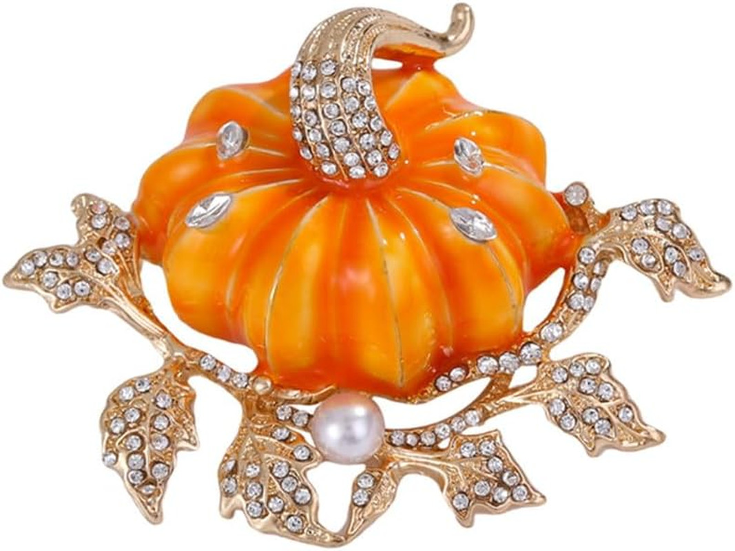 Rhinestone Autumn Pumpkin Brooch for Women Girls Fashion Enamel Halloween Thanks