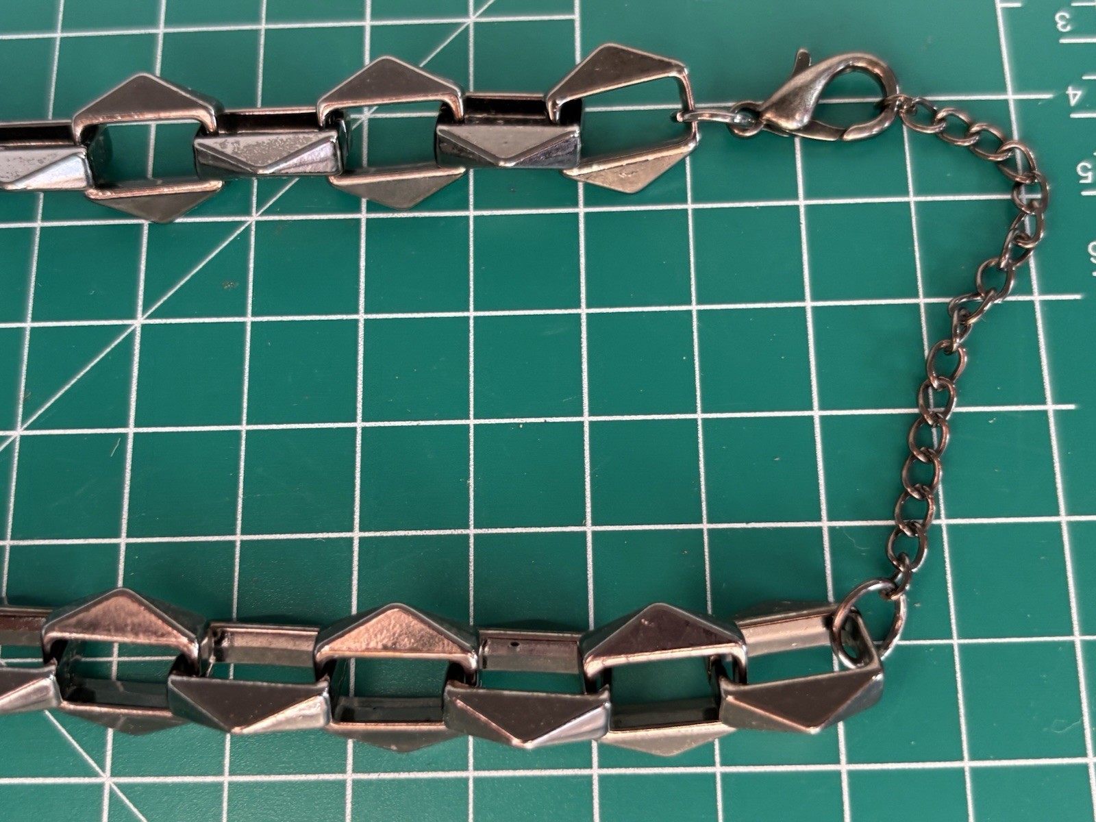 Black Silver Tone Bar Link Chain Bracelet, Adjustable, Lobster Clasp, Extender