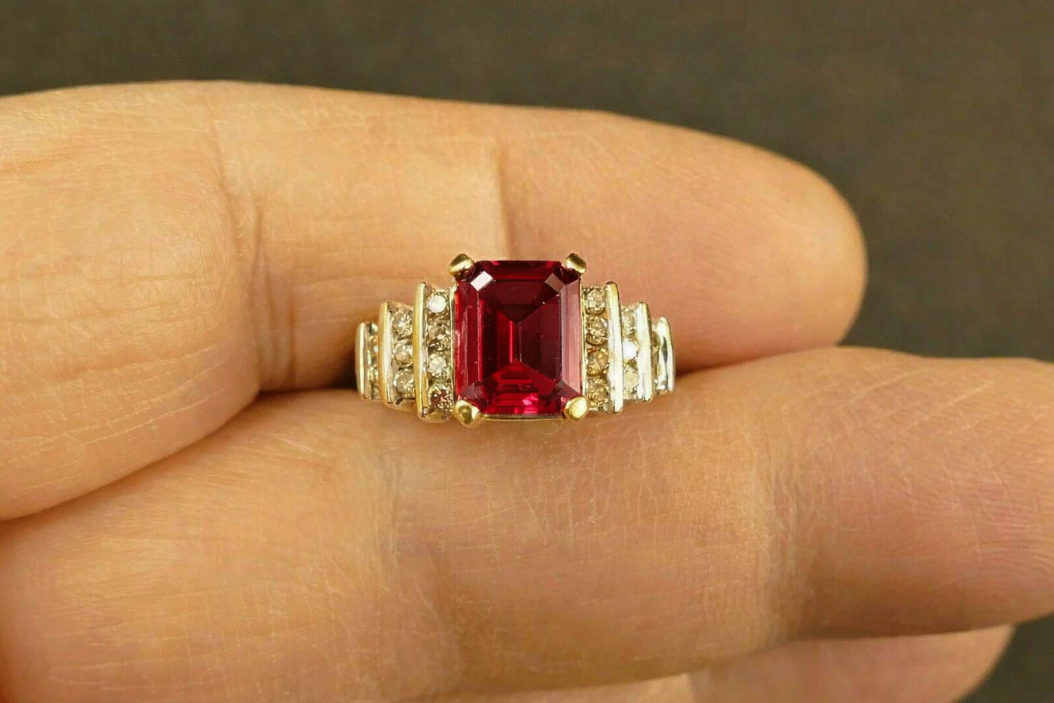 Natural Ruby & Diamond Engagement Gift Ring 14k Yellow Gold Size 7(Import Free)